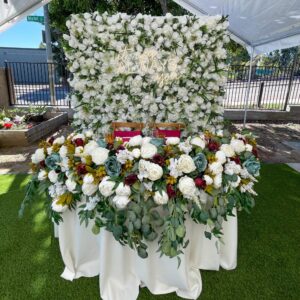 white flower backdrop rental san diego