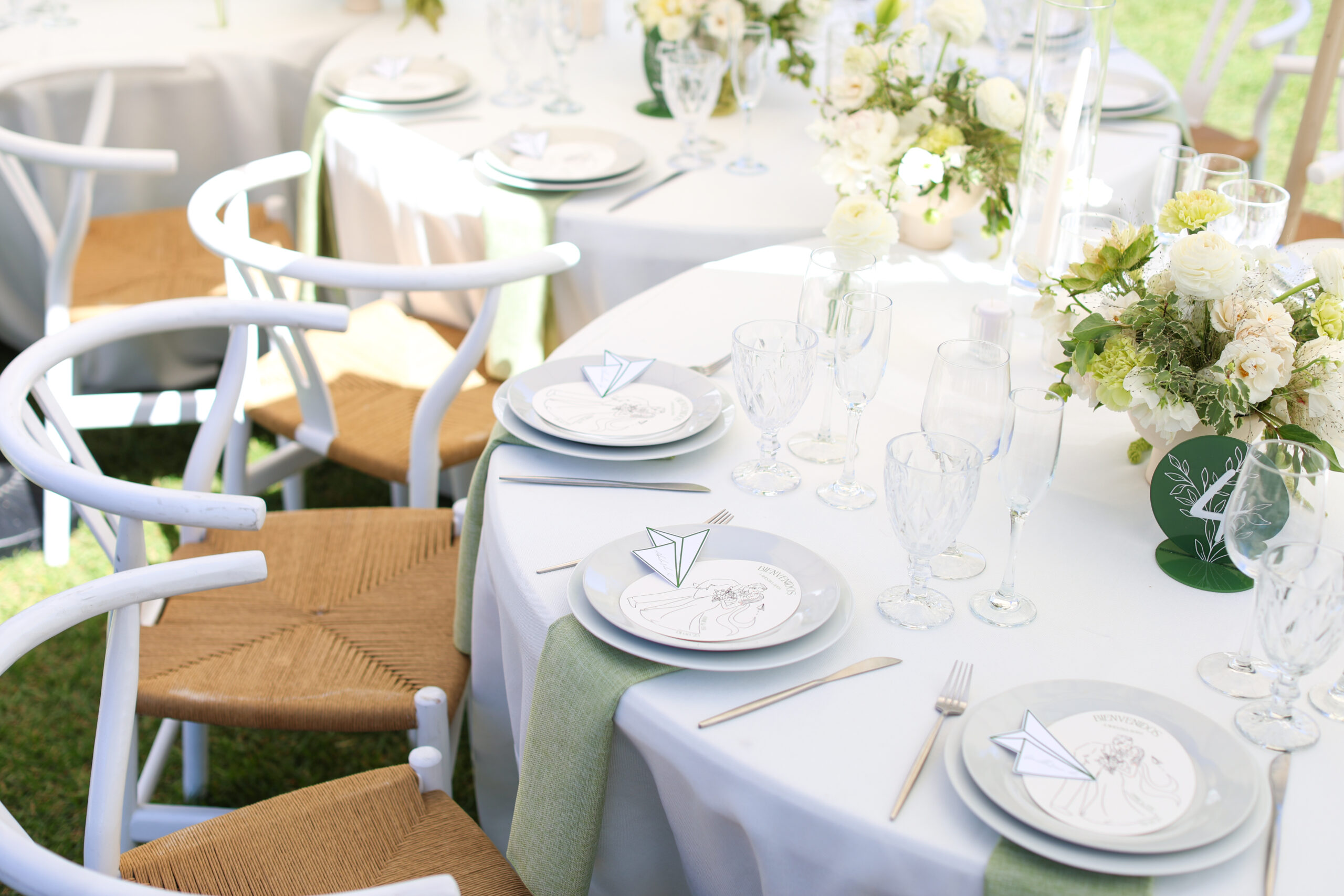 Elegant linens, napkins and runners styled on wedding tables