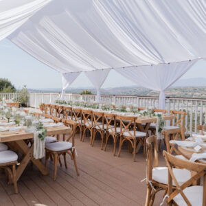 Draped Canopy Wedding Rental Package San Diego outdoor reception with draped canopy and wedding tables