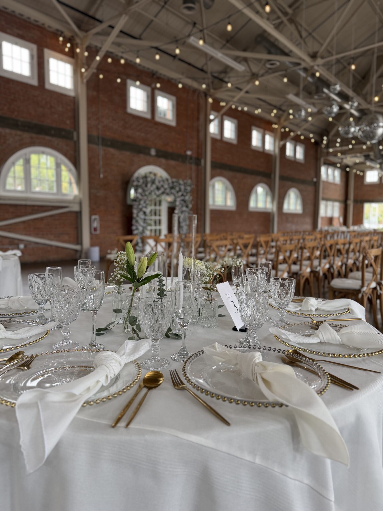 Event table decor with simple floral accents