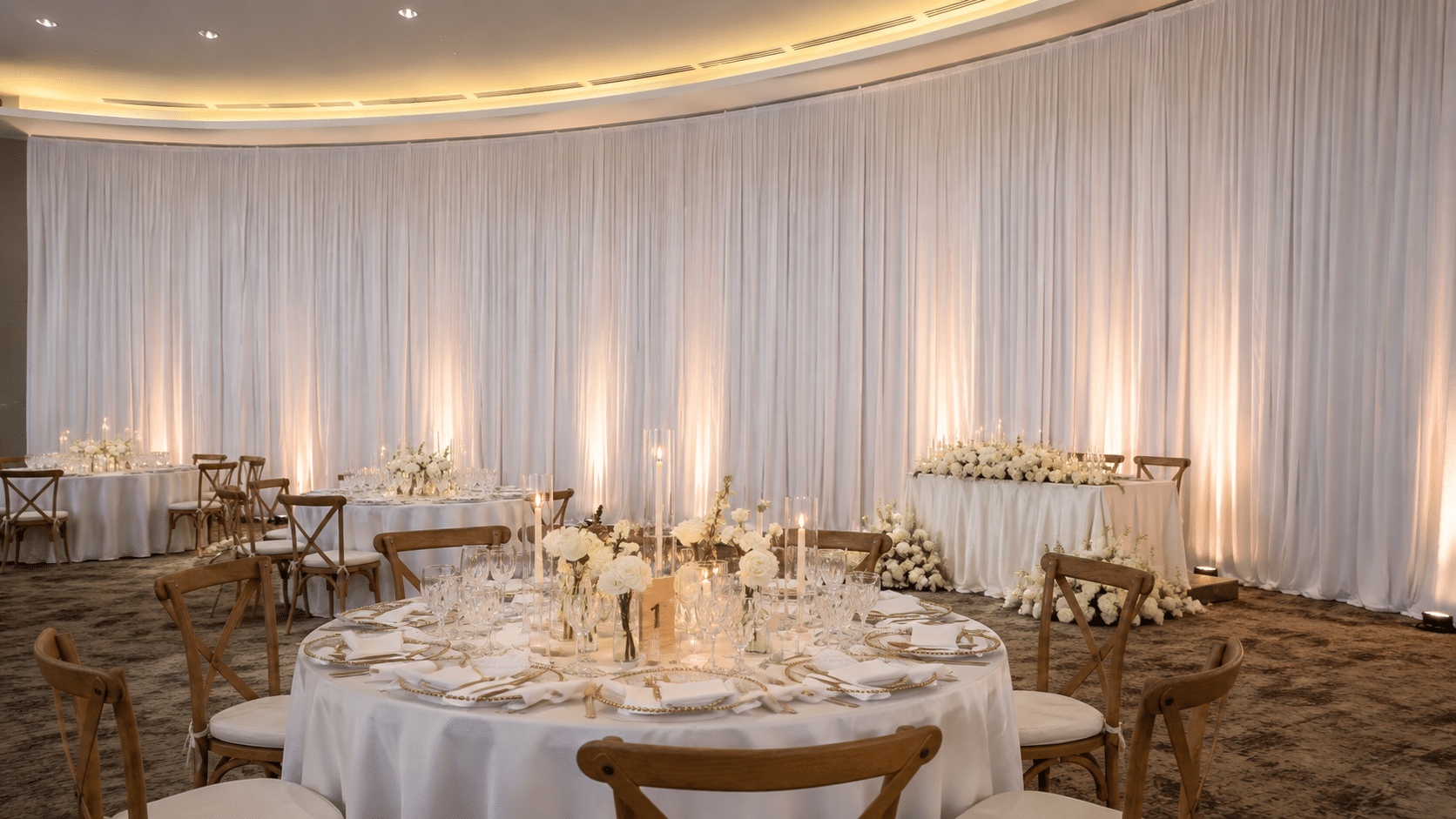White extra tall pipe and drape at Scripps Seaside Forum